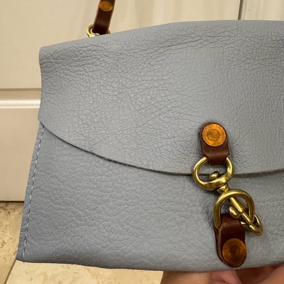 Dusty Blue Leather Envelope Clutch & Crossbody - Meanwhile Back on the Farm - Picture 4 of 11